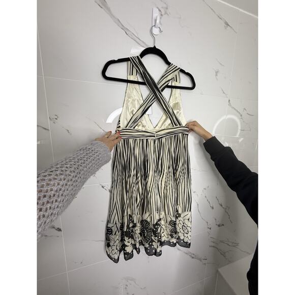 ALICE + OLIVIA Dress Sz S Striped Floral Fit Flare Halter Babydoll Silk Y2K - Picture 6 of 13